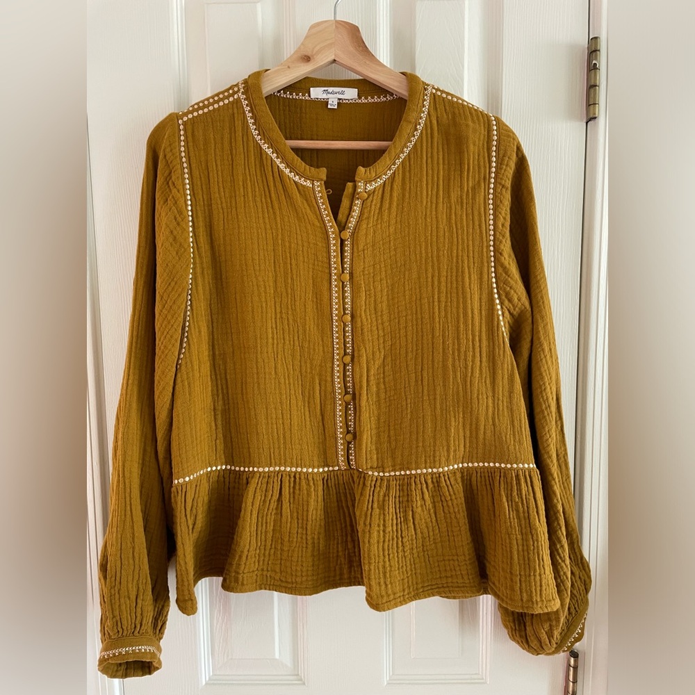Madewell Embroidered Boho Cotton Gauzy Blouse S